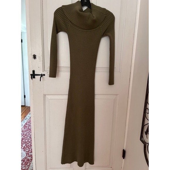 BlankNYC] Olive Green Ribbed Knit Cowl Neck Long Sleeve Bodycon Maxi Dress  Maxi